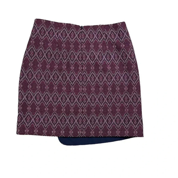 LOFT Size 4 Maroon Navy Textured Diamond Button Wrap Skirt Geometric Print - Picture 4 of 7